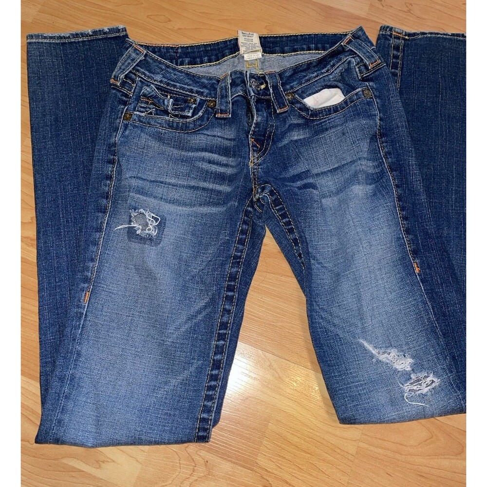True Religion Julie Bootcut Jeans Women's 27 Gold Stitch Distressed